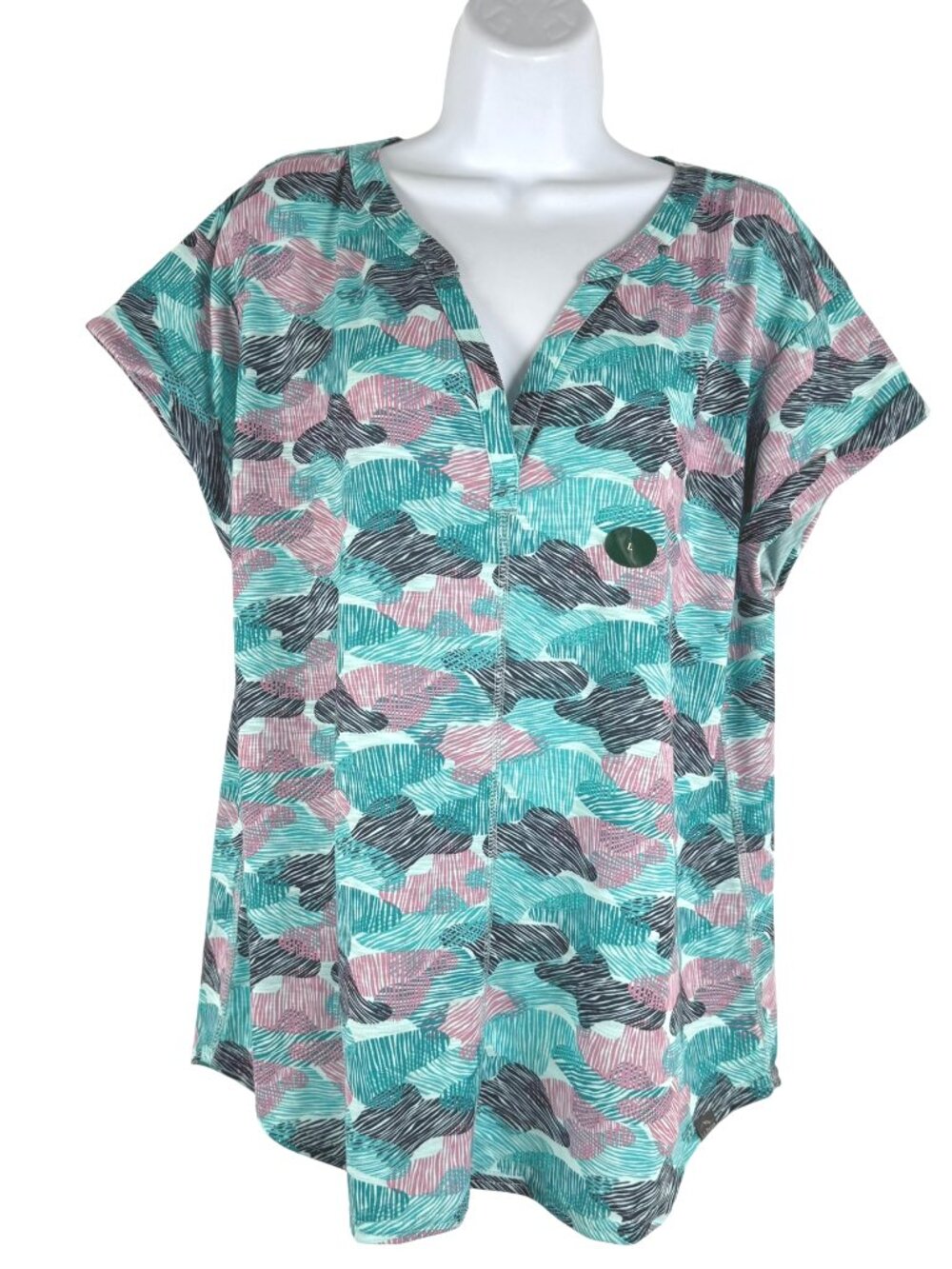 L.L. Bean Steamside Tee Shirt Large Split Neck Short Sleeve Lilac Camo TP-4102